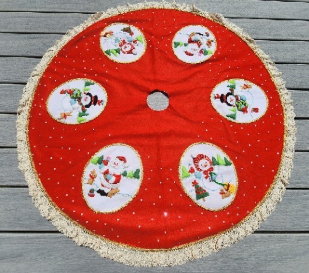 Vintage Bucilla Handmade Sequin Felt Santa Snowman Christmas Tree Skirt Rare HTF